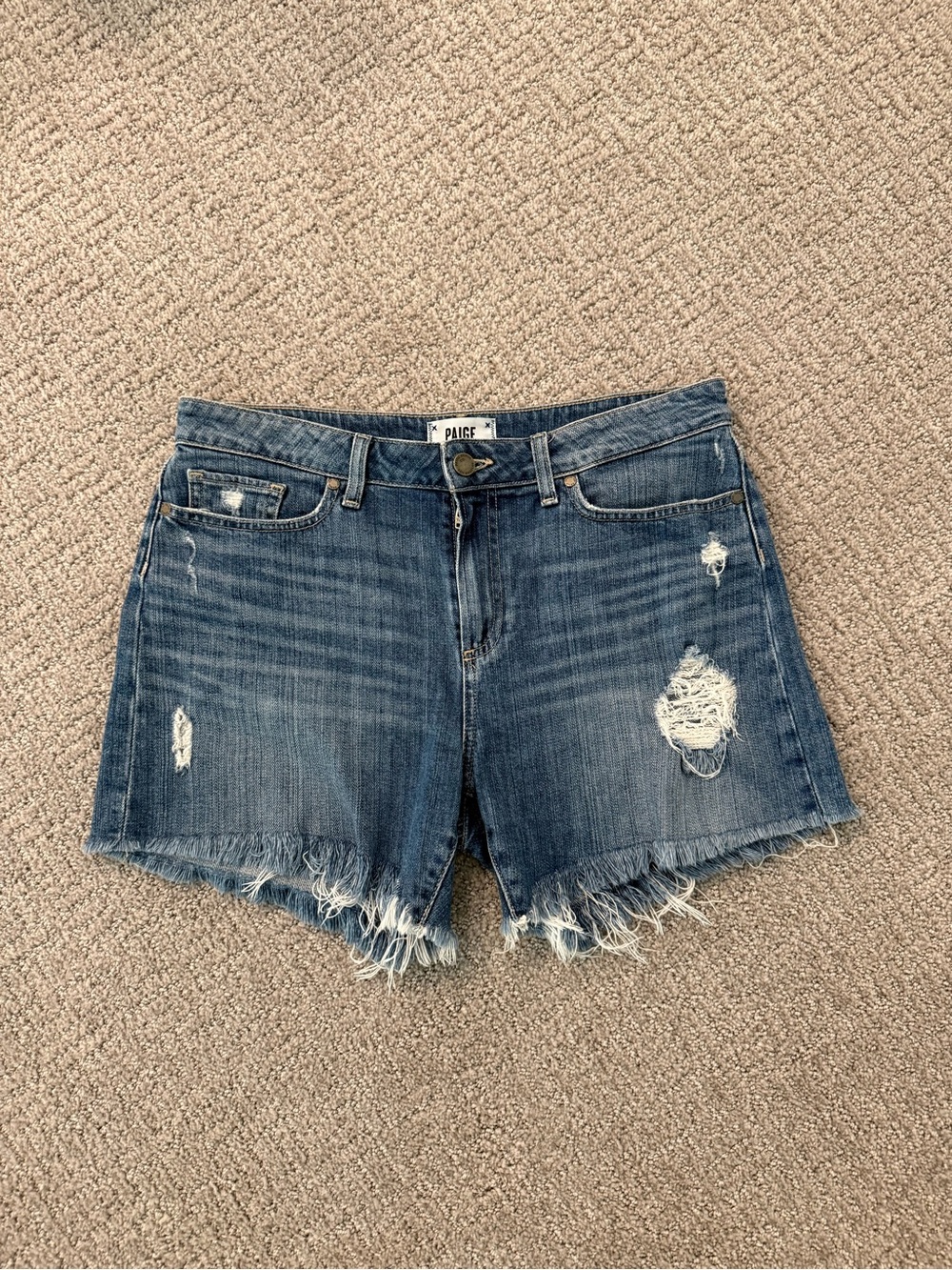 PAIGE Women’s Blue Distressed Denim Shorts